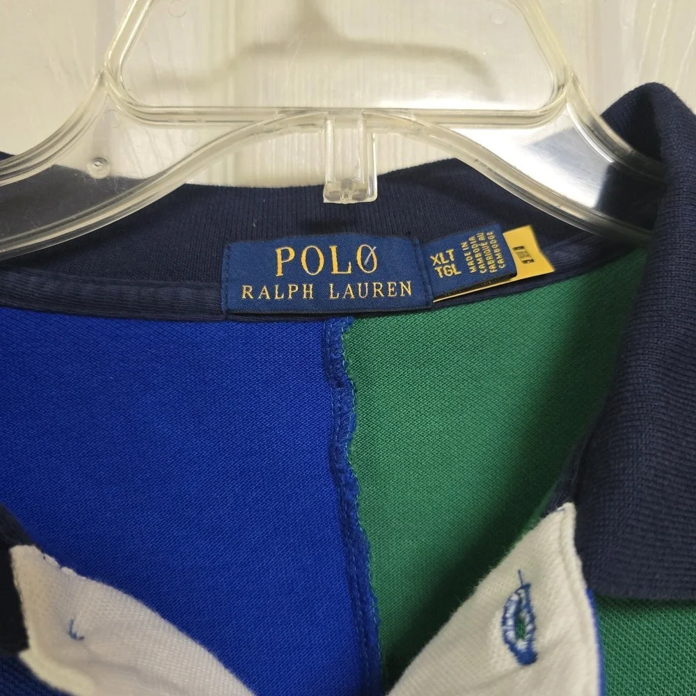 Polo Ralph Lauren Mens Multicolor Color Block Big Logo Polo‎ Shirt Size XLT
